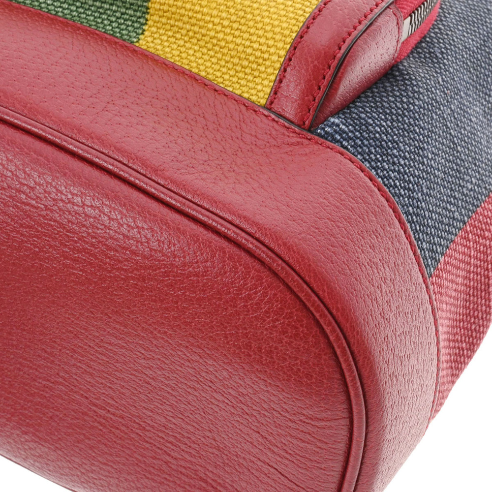 Gucci Daypack Backpack Baiadera Blue Stripe Leather Red Canvas Yellow - Picture 5 of 11